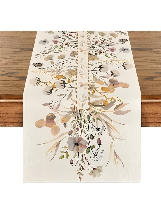 Other - Wildflower Leaves Floral Fall Table Runner, Autumn Thanksgiving 13x72 Inch